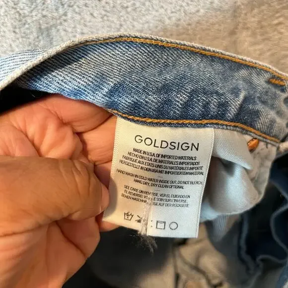 GOLDSIGN Low Slung Crop Jeans‎ Marled Blue Light Wash Button Fly Size 26 Cotton - Picture 9 of 10